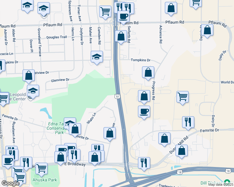 map of restaurants, bars, coffee shops, grocery stores, and more near 2560 South Stoughton Road in Madison