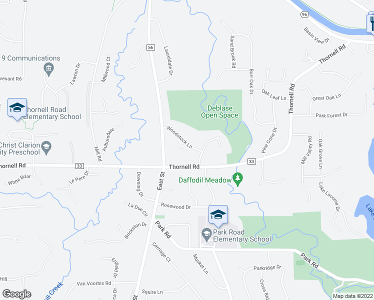map of restaurants, bars, coffee shops, grocery stores, and more near 5 Woodstock Lane in Pittsford