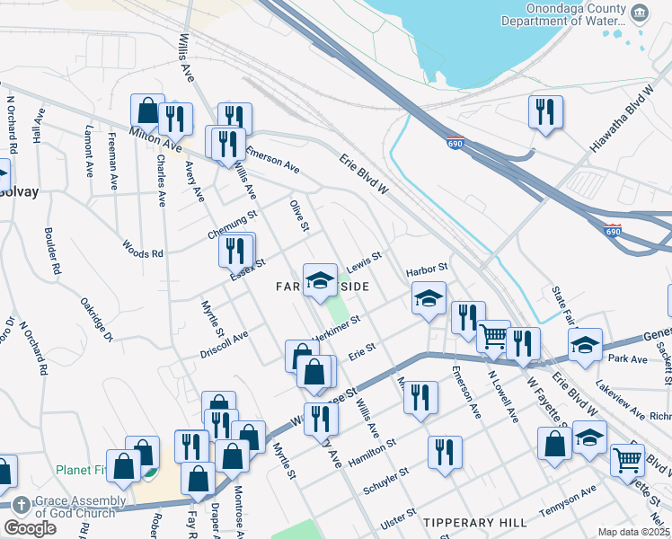 map of restaurants, bars, coffee shops, grocery stores, and more near 915 Milton Avenue in Syracuse