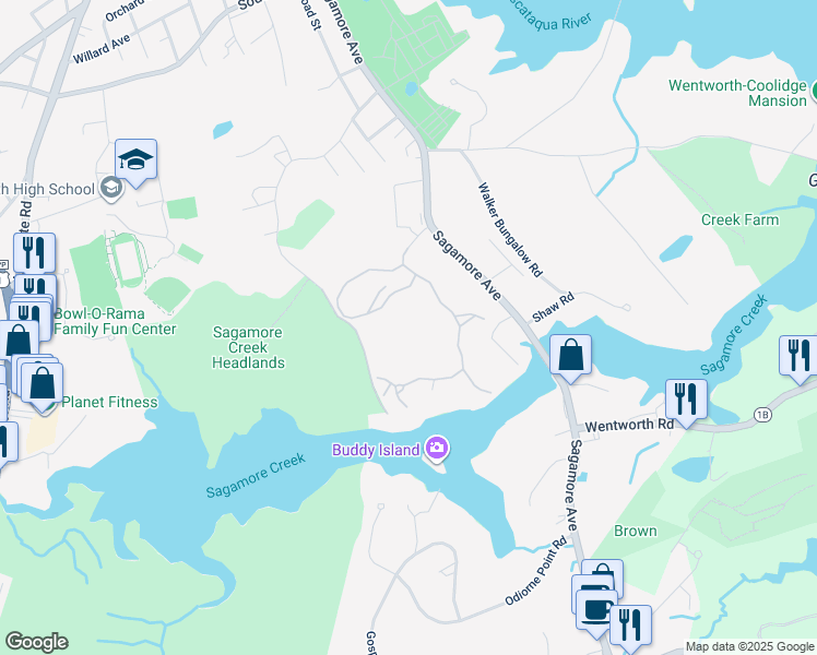 map of restaurants, bars, coffee shops, grocery stores, and more near 39 Tidewatch Condominium in Portsmouth