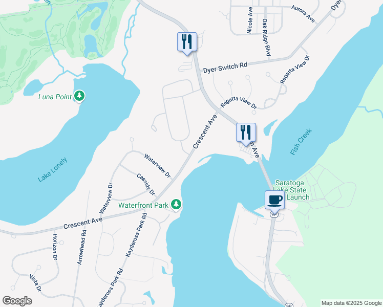 map of restaurants, bars, coffee shops, grocery stores, and more near 2 Inlander Road in Saratoga Springs