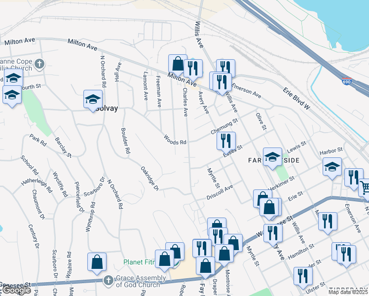 map of restaurants, bars, coffee shops, grocery stores, and more near in Solvay