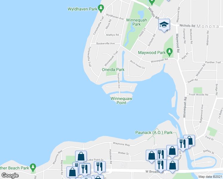 map of restaurants, bars, coffee shops, grocery stores, and more near 1310 Nishishin Trail in Monona