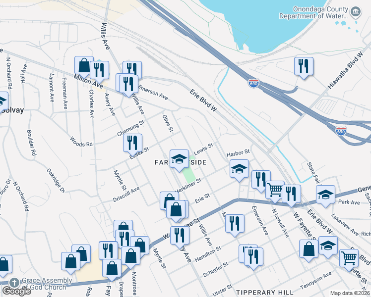 map of restaurants, bars, coffee shops, grocery stores, and more near 915 Milton Avenue in Syracuse