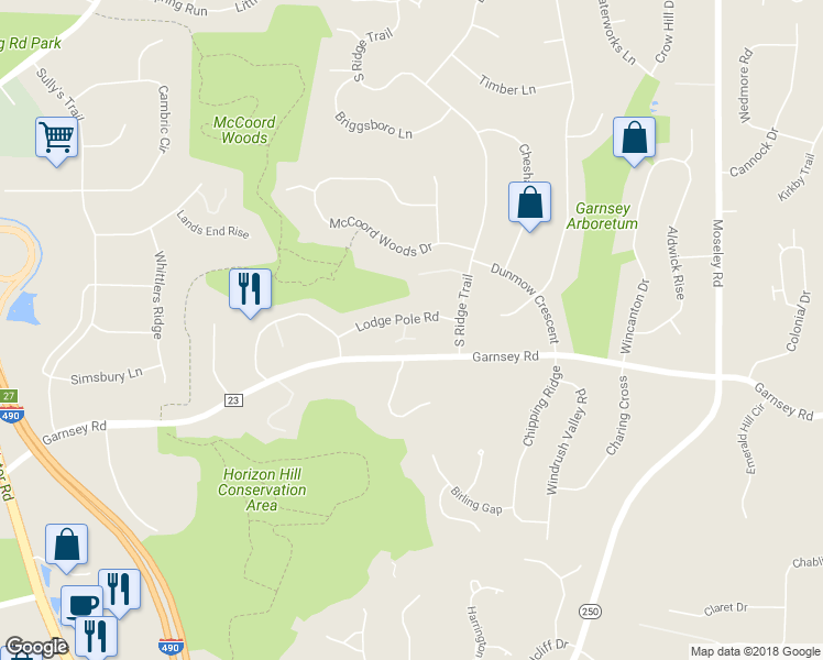 map of restaurants, bars, coffee shops, grocery stores, and more near 19 Lodge Pole Road in Pittsford