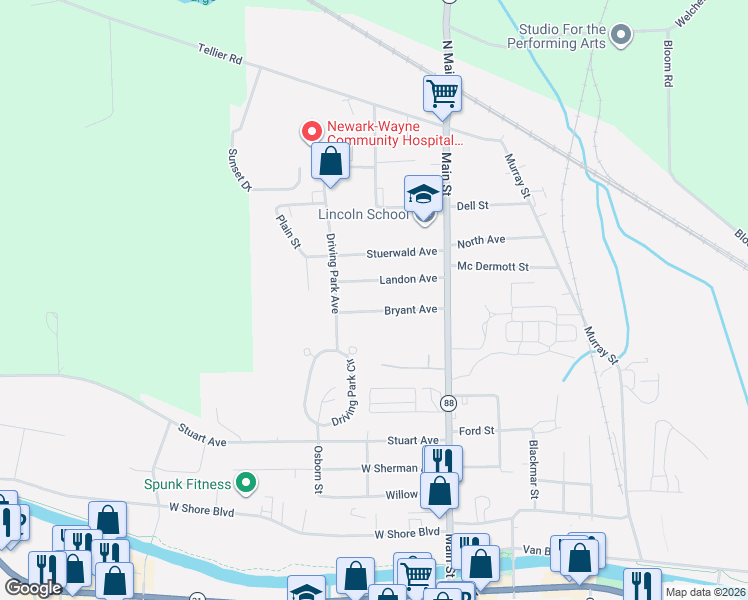 map of restaurants, bars, coffee shops, grocery stores, and more near 151 Bryant Avenue in Newark