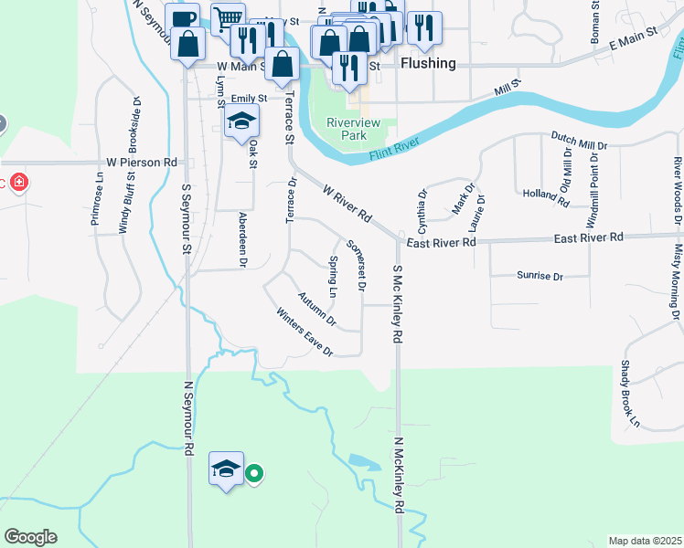 map of restaurants, bars, coffee shops, grocery stores, and more near 530 Somerset Drive in Flushing