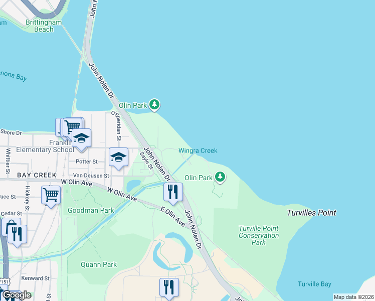 map of restaurants, bars, coffee shops, grocery stores, and more near 374 East Lakeside Street in Madison