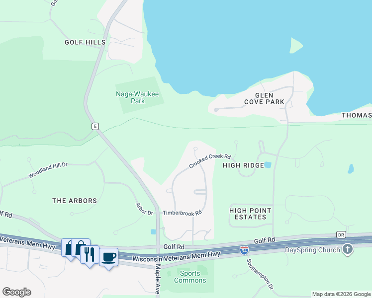 map of restaurants, bars, coffee shops, grocery stores, and more near W301N1873 Stone Bridge Court in Pewaukee