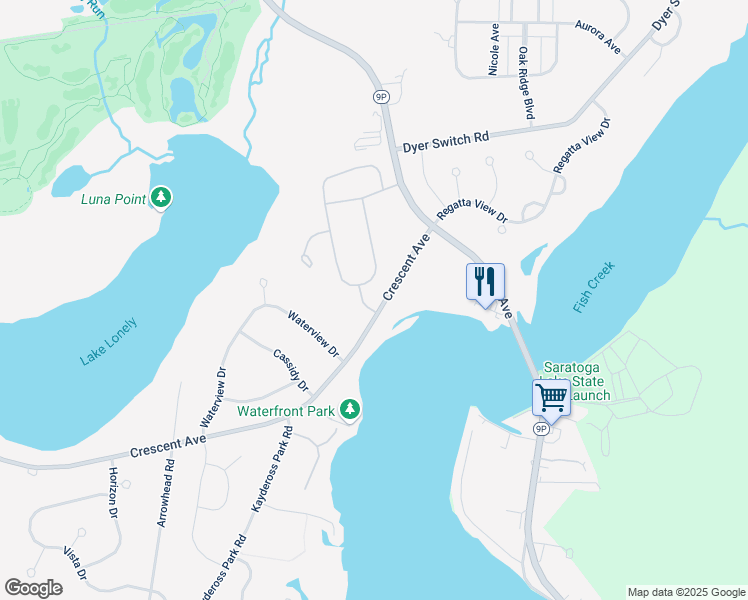 map of restaurants, bars, coffee shops, grocery stores, and more near 2 Inlander Road in Saratoga Springs