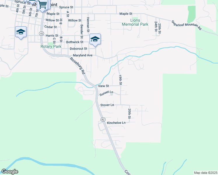 map of restaurants, bars, coffee shops, grocery stores, and more near 1704 View Street in Myrtle Point