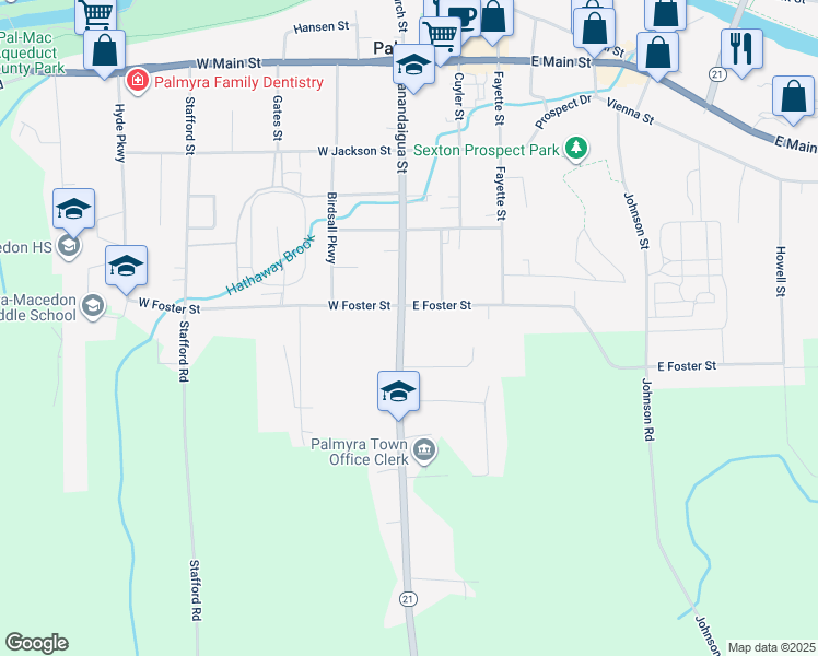 map of restaurants, bars, coffee shops, grocery stores, and more near 420 Canandaigua Street in Palmyra