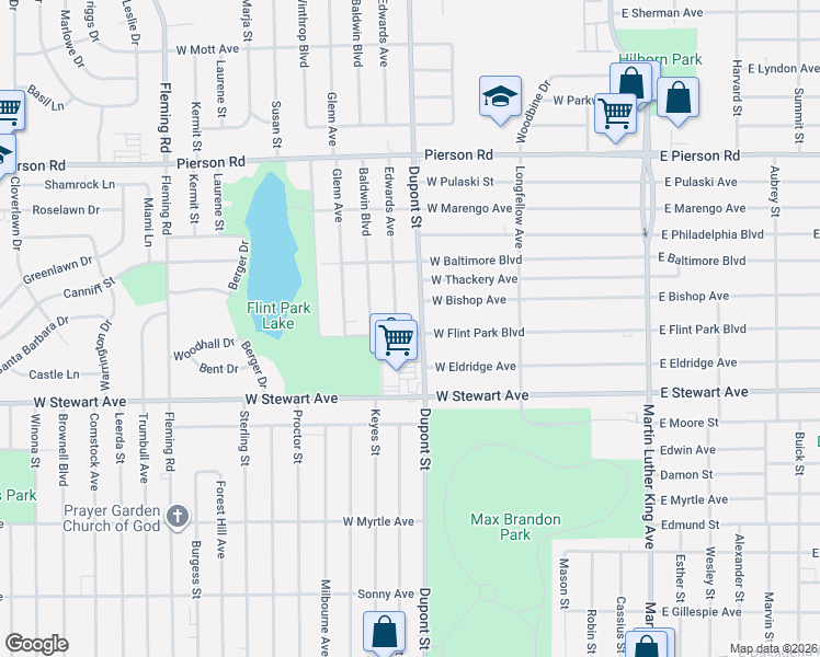 map of restaurants, bars, coffee shops, grocery stores, and more near in Flint