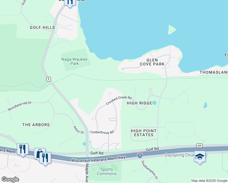map of restaurants, bars, coffee shops, grocery stores, and more near W300N1892 Stone Bridge Court in Pewaukee