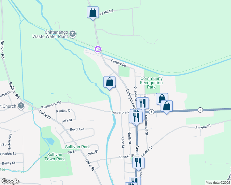 map of restaurants, bars, coffee shops, grocery stores, and more near 623 Manor Drive in Chittenango