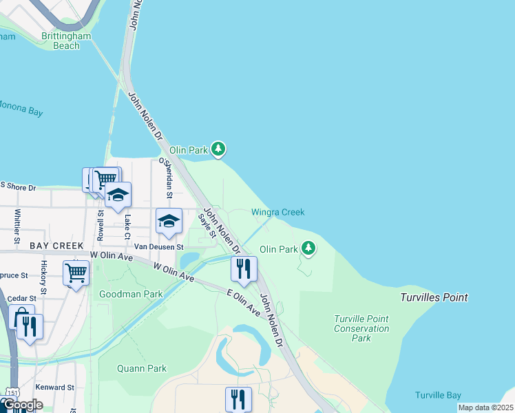 map of restaurants, bars, coffee shops, grocery stores, and more near 358 East Lakeside Street in Madison