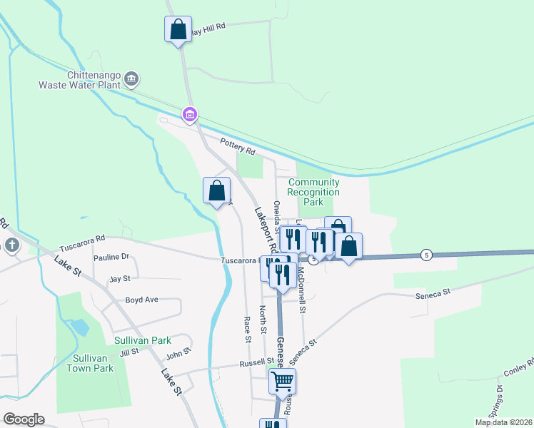 map of restaurants, bars, coffee shops, grocery stores, and more near 628 Mohawk Street in Chittenango