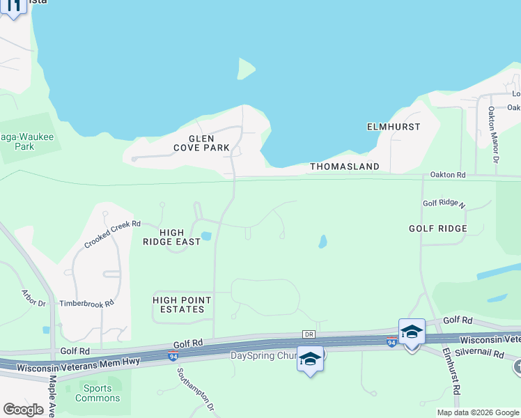 map of restaurants, bars, coffee shops, grocery stores, and more near N18W29604 Crooked Creek Road in Pewaukee