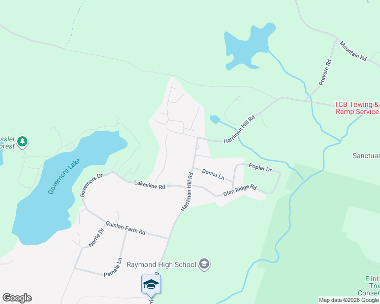 map of restaurants, bars, coffee shops, grocery stores, and more near 76 Harriman Hill Road in Raymond