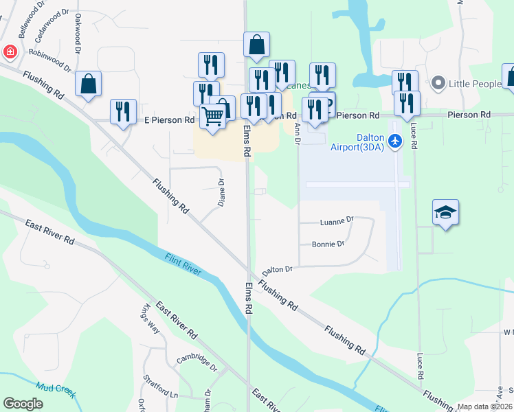 map of restaurants, bars, coffee shops, grocery stores, and more near 3378 Elms Road in Flushing