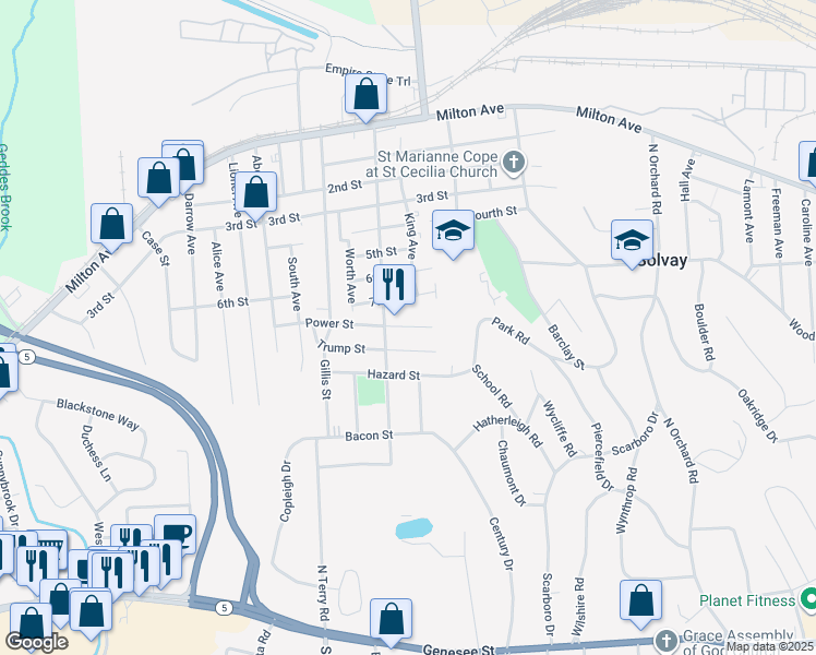 map of restaurants, bars, coffee shops, grocery stores, and more near 903 Cogswell Avenue in Syracuse