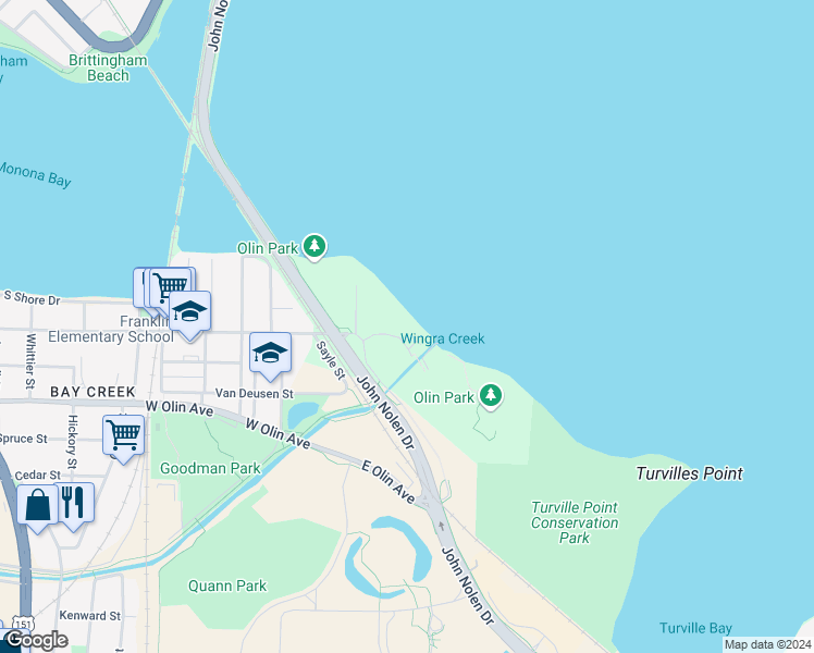 map of restaurants, bars, coffee shops, grocery stores, and more near 358 East Lakeside Street in Madison
