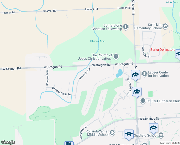 map of restaurants, bars, coffee shops, grocery stores, and more near 444 Mansfield Drive in Lapeer