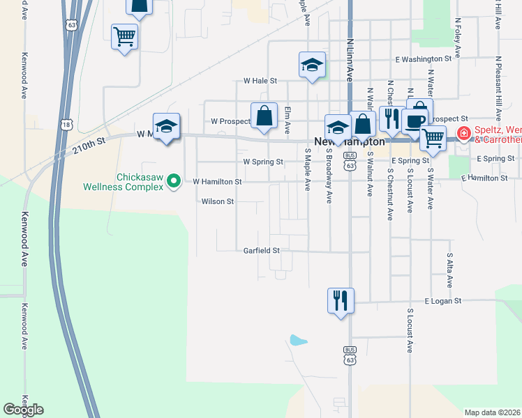 map of restaurants, bars, coffee shops, grocery stores, and more near 301-315 Phillips Drive in New Hampton