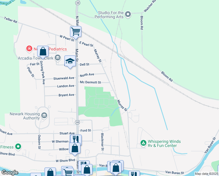 map of restaurants, bars, coffee shops, grocery stores, and more near 348 Murray Street in Newark