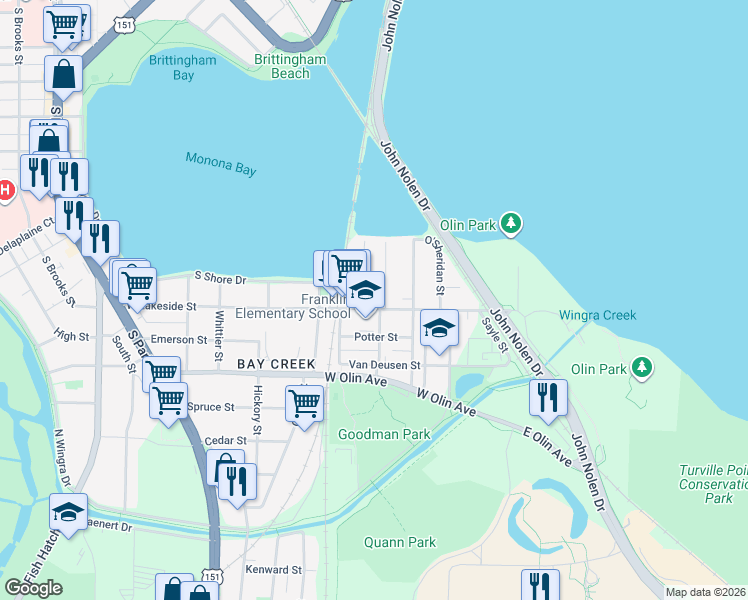 map of restaurants, bars, coffee shops, grocery stores, and more near 218 West Lakeside Street in Madison