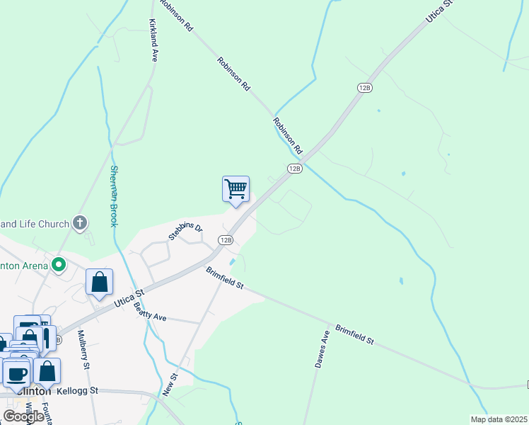 map of restaurants, bars, coffee shops, grocery stores, and more near 108 Utica Road in Clinton