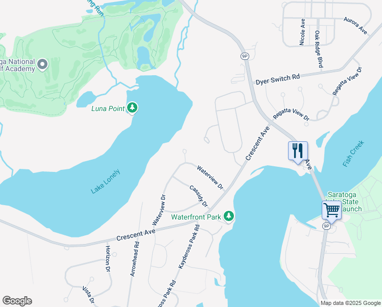 map of restaurants, bars, coffee shops, grocery stores, and more near 51 Waterview Drive in Saratoga Springs