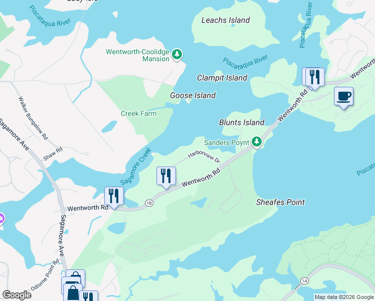 map of restaurants, bars, coffee shops, grocery stores, and more near 35 Harborview Drive in Rye