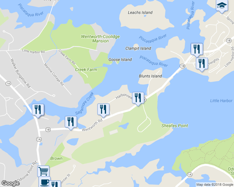 map of restaurants, bars, coffee shops, grocery stores, and more near 35 Harborview Drive in Rye