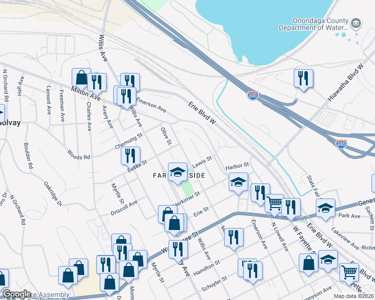 map of restaurants, bars, coffee shops, grocery stores, and more near 915 Milton Avenue in Syracuse
