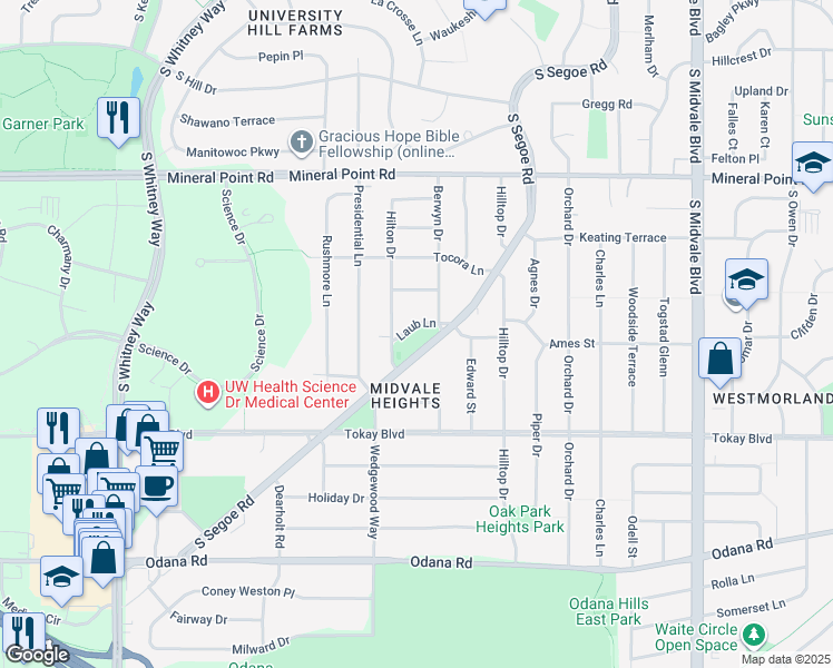 map of restaurants, bars, coffee shops, grocery stores, and more near 502 South Segoe Road in Madison
