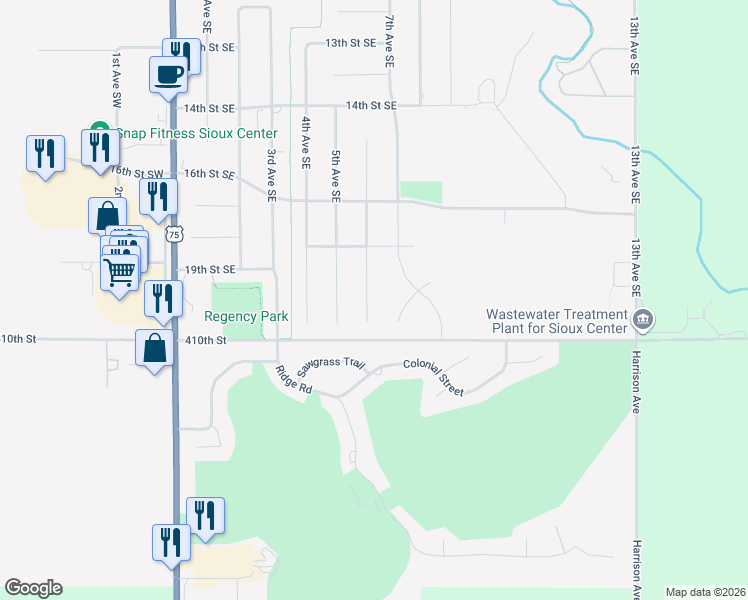 map of restaurants, bars, coffee shops, grocery stores, and more near 1923 6th Avenue Southeast in Sioux Center