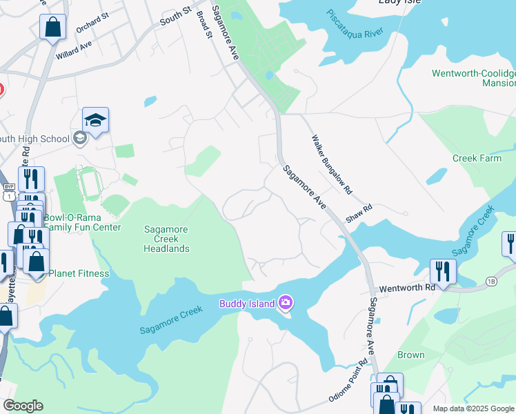 map of restaurants, bars, coffee shops, grocery stores, and more near 39 Tidewatch Condominium in Portsmouth