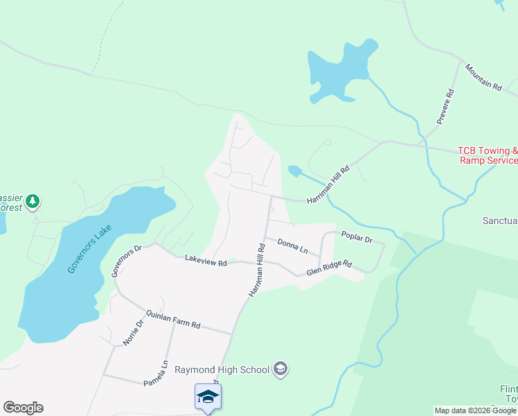 map of restaurants, bars, coffee shops, grocery stores, and more near 76 Harriman Hill Road in Raymond