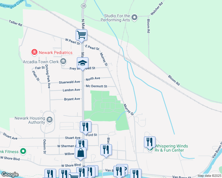 map of restaurants, bars, coffee shops, grocery stores, and more near 348 Murray Street in Newark