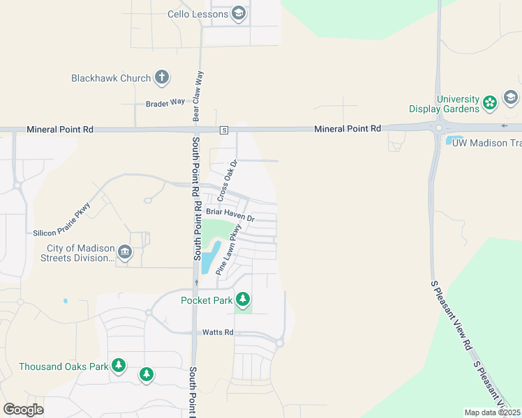 map of restaurants, bars, coffee shops, grocery stores, and more near 9325 Briar Haven Drive in Verona