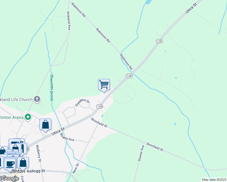 map of restaurants, bars, coffee shops, grocery stores, and more near 108 Utica Rd in Clinton