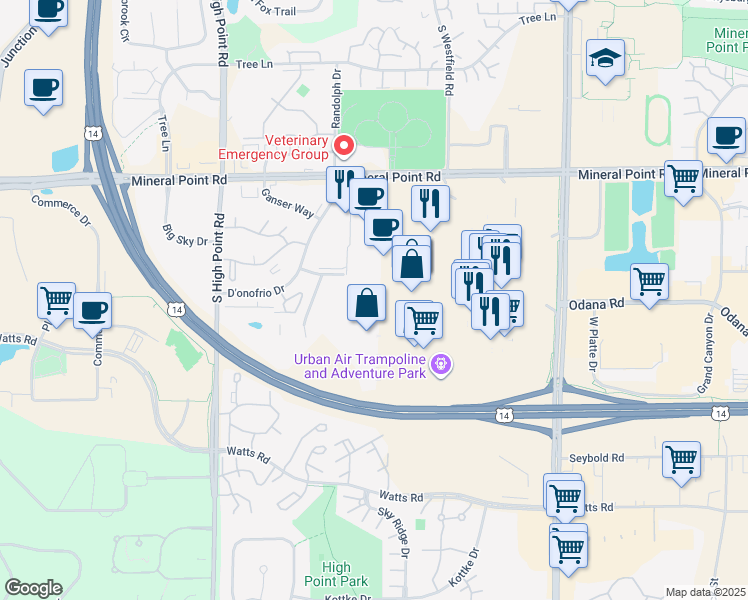map of restaurants, bars, coffee shops, grocery stores, and more near in Madison