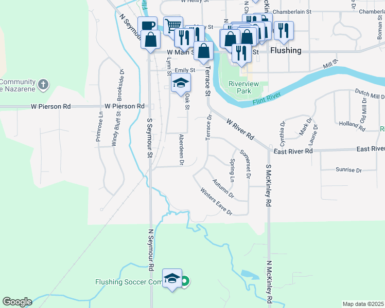 map of restaurants, bars, coffee shops, grocery stores, and more near 245 Aberdeen Court in Flushing