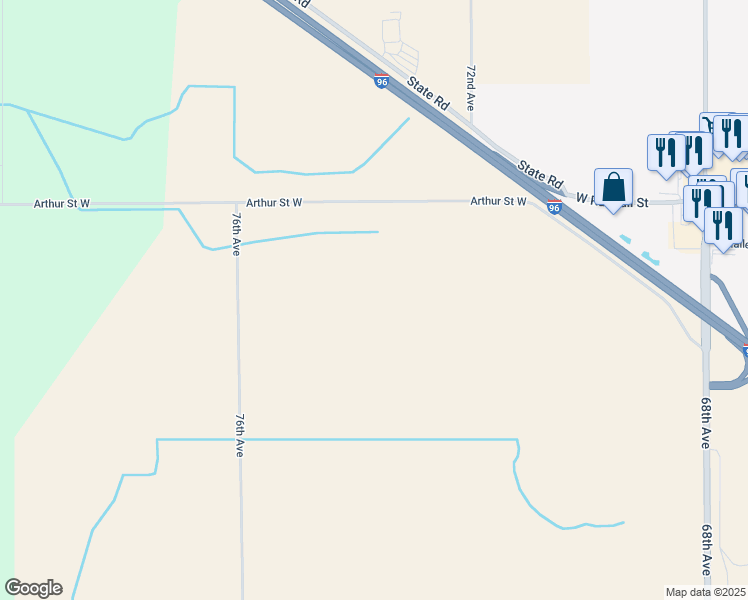 map of restaurants, bars, coffee shops, grocery stores, and more near 7466 Arthur Street West in Coopersville