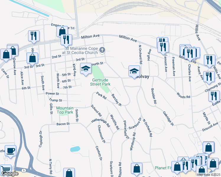 map of restaurants, bars, coffee shops, grocery stores, and more near 107 Tarolli Drive in Syracuse