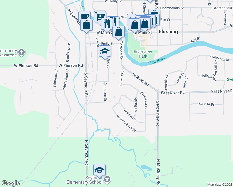 map of restaurants, bars, coffee shops, grocery stores, and more near 416 Somerset Drive in Flushing