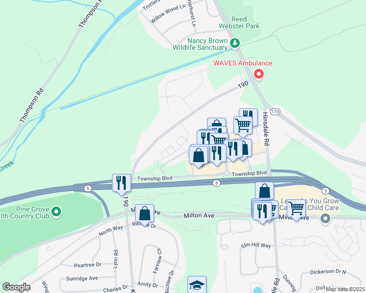 map of restaurants, bars, coffee shops, grocery stores, and more near 130 Saddlestone Place in Camillus