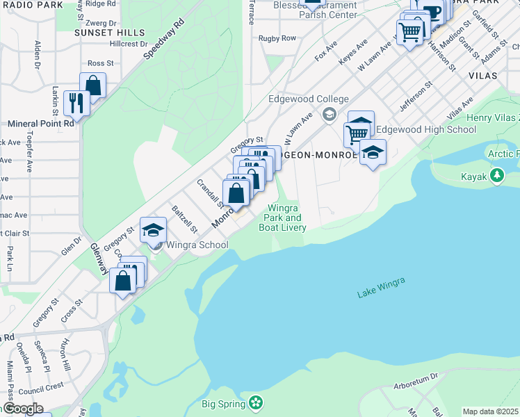 map of restaurants, bars, coffee shops, grocery stores, and more near 2602 Arbor Drive in Madison