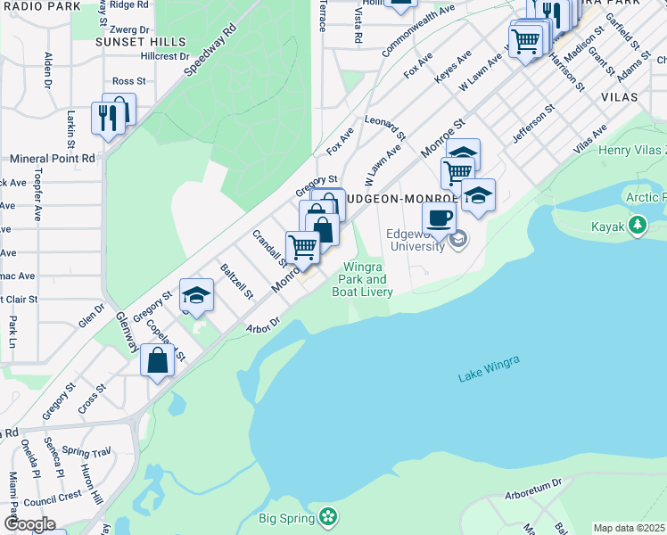 map of restaurants, bars, coffee shops, grocery stores, and more near 2602 Arbor Drive in Madison
